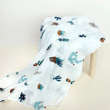Organic Cotton Bamboo Swaddle Teal Botanical