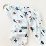 Organic Cotton Bamboo Swaddle Teal Botanical
