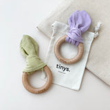 Organic Cotton Bunny Ear Wood Teether Ring